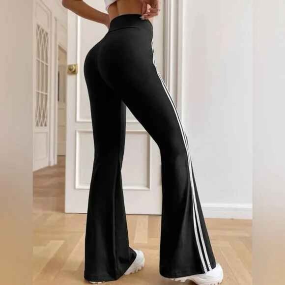 Black & White Striped Tape Side Flare Pant Legging Mult. Sizes New - Picture 3 of 5